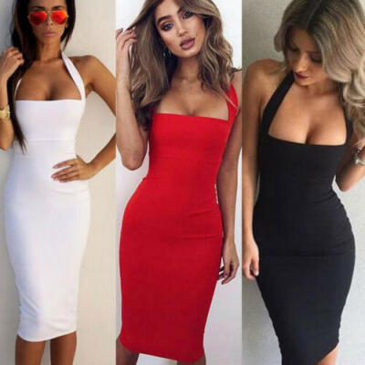 

Women Solid Bandage Bodycon Sleeveless Evening Party Cocktail Club Short Dress