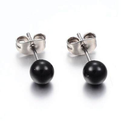 

304 Stainless Steel Spray Painted Stud Earrings Round Black 17x6mm Pin 08mm 12pairscard