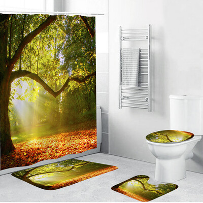 

Gobestart 4PCS Non Slip Toilet Polyester Cover Mat Set Bathroom Shower Curtain