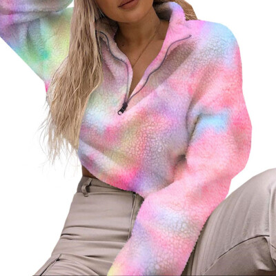 

2019 Autumn Winter Fashion Women Multicolor Plush Long sleeves Short paragraph Casual Sweatshirt Coat