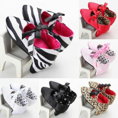

Newborn Baby Girl High Heels Soft Sole Toddler Bow Leopard Princess Crib Shoes