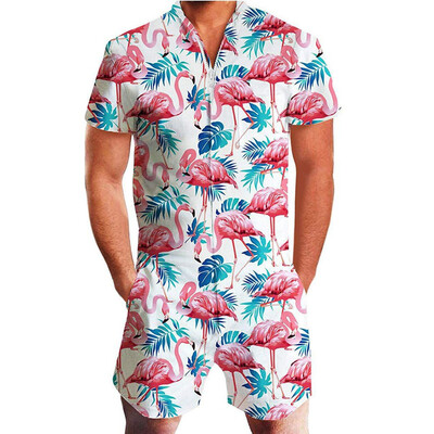 

Men Romper Street Casual Cargo Pants Jumpsuit Overall T-Shirt Shorts Set
