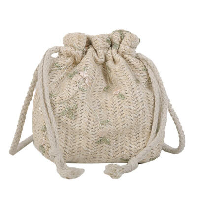 

Lace Flower Decor Shoulder Handbags Women Straw Drawstring Crossbody Bags