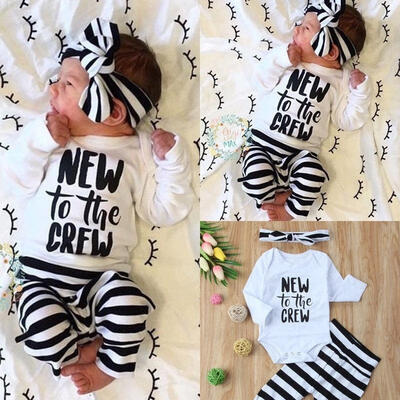 

Infant Newborn Baby Girl Boy Romper Top Long Pants Headband Clothes Set Outfit