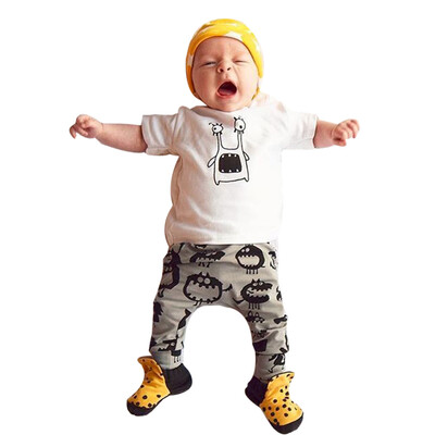 

1Set Infant Baby Boys Girls Monster Print T-shirt TopsPants Outfits Clothes