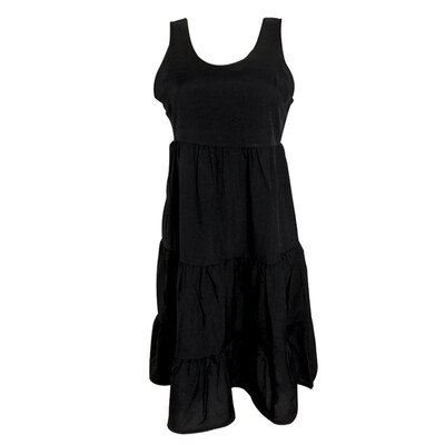 

Women Sleeveless Stretch Round Neck Sundress Draped Beach Style Party Loose Mini Dress