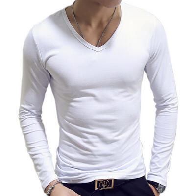 

Casual Mens Solid Color Slim Long Sleeve T Shirt V Neck Tight Bottoming Shirt For Men