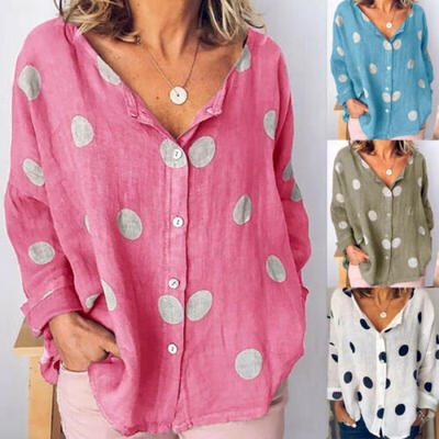 

Ladies Women Summer Casual Loose Long Sleeve Blouse Cotton Linen T Shirt Tops