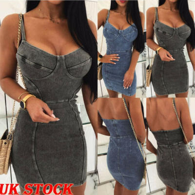 

UK Womens Longline Denim Shirt Dress Ladies Jean Dresses Size 6 8 10 12 14 Blue