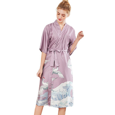 

Toponeto New Women Simulation Silk Pajamas Sexy Print Lingerie Bathrobe Bride Robe