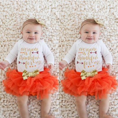 

Newborn Infant Baby Girl Letter Romper TopsTutu Skirts Thanksgiving Outfit Set