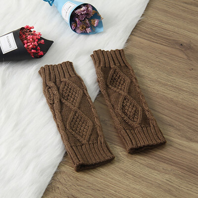 

Knitted Gloves Women Winter Half Finger Wool Gloves Autumn&Winter Warm Rhombus Lattice Knitted Wool Couple Gloves