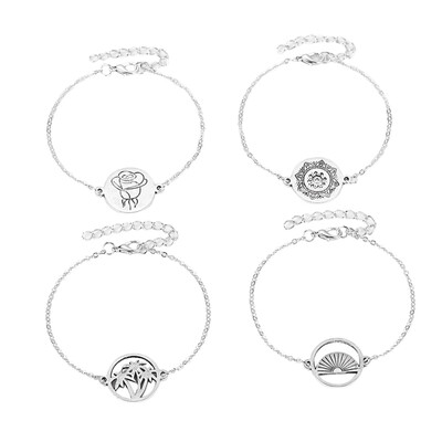 

Hollow Carved Round Bracelet Coconut Tree Fan-Shaped Bracelet Retro Anklet Bracelet Set