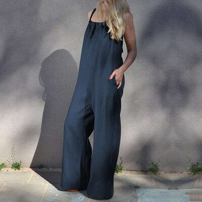 

Starmoon Women Summer Sleeveless Loose Wide Leg Bib Pants Jumpsuit Romper Playsuit Plus