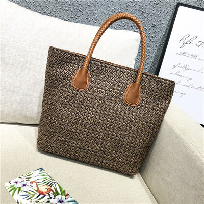 

New Fashion Large Capacity Totes Handbag Shoulder Bags For Women Square Straw Bag Summer Rattan Bag Handmade Woven Beach Bohemia