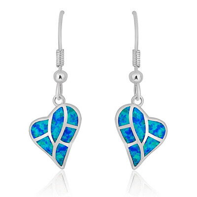 

Love Heart Design Blue White Opal Jewelry Silver Earrings For Woman Elegant Fashion Drop Earrings Beautiful