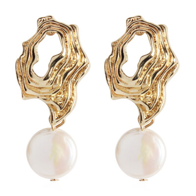 

Imitation Pearl Dangle Stud Earrings with Alloy Findings&925 Sterling Silver Pins Golden 40x20mm