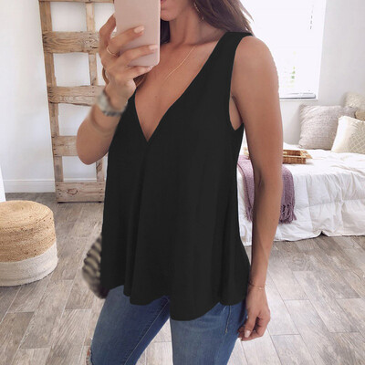 

2019 Womens V-neck Tops Summer Chiffon Sleeveless T Shirt Vest Tops Blouse -3XL