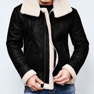 

Mens Casual Fluffy Lapel Collar Coat Long Sleeve Autumn Outwear Zipper Jacket