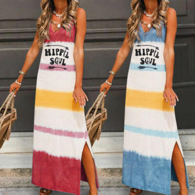 

New Womens Sleeveless Boho Party Casual Kaftan Maxi Dress Long Dresses Sundress