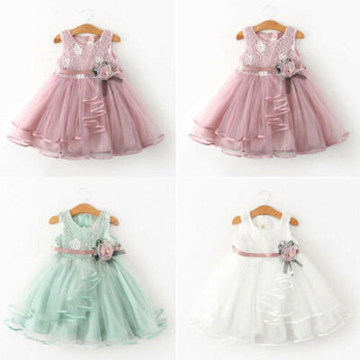 

UK Summer Toddler Baby Girls Sleeveless Clothes Lace Dress Flower Party Dresses