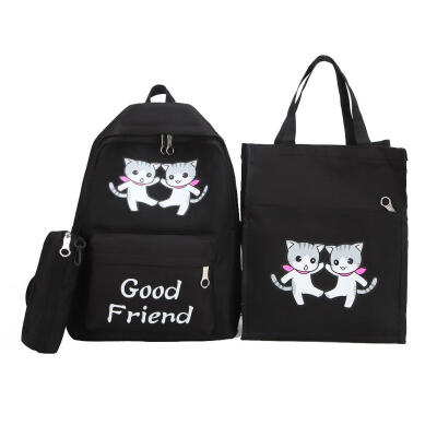 

3pcsset Canvas Backpack Pen Bags Women Cats Print Totes School Pencil Bags