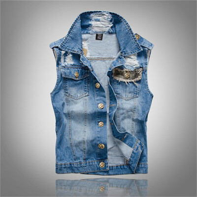 

Toponeto Mens New Fashion Denim Vest Casual Cowboy Jacket In Shoulder Blouse