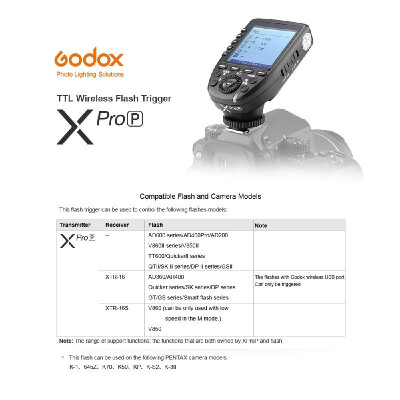 

Godox XproP 24G Wireless Flash Trigger Transmitter TTL Autoflash 18000s HSS with Large LCD Display for PENTAX K-1 645Z K70 K5