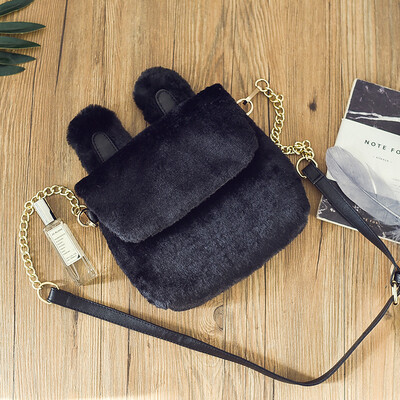 

Sweet Rabbit Ear Plush Crossbody Bag Women 2018 New Autumn&Winter Chain Bag Flap Shoulder Messenger Bag
