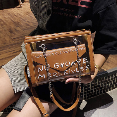 

Korean Bags For Women 2019 New Girls Casual Version Transparent Letter Wild Crossbody Bag Single Shoulder Diagonal Composite