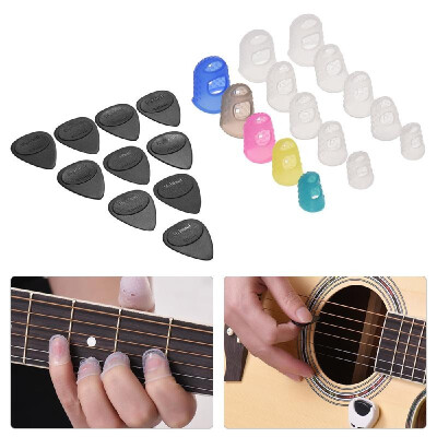 

Guitar Accessories Kit Includes 15pcs Silicone Guitar Finger Protectors 10pcs Guitar Picks for Acoustic Guitar Beginners