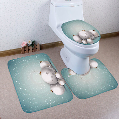 

〖Follure〗3PCS Christmas Bathroom Non-Slip Pedestal Rug Lid Toilet Cover Bath Mat Set