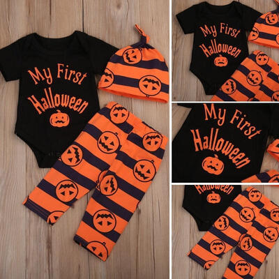 

Pumpkin Newborn Baby Boy Girl Kids Halloween Clothes Romper Bodysuit Pants 3pcs Outfits Costume