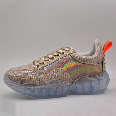 

2019 New Fashion Womens Chunky Shoes Woman Triple Sole Metallic Sequins Women Glitter Platform Sneakers Height Increase Shoes