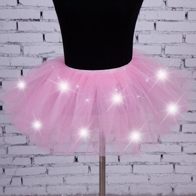 

Roseonmyhand Women 5 layers Mesh Tulle Skirt Princess Skirt With LED Small BulbSkirt