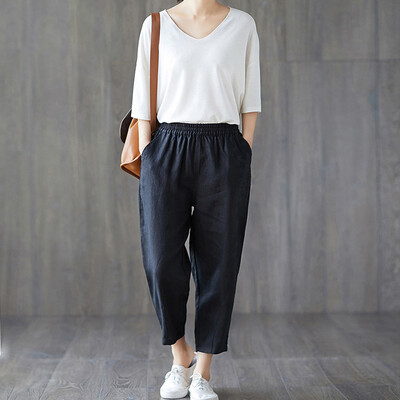 

Women Elastic High Waist Casual Harem Pants Trouser Loose Summer Plus Size Retro