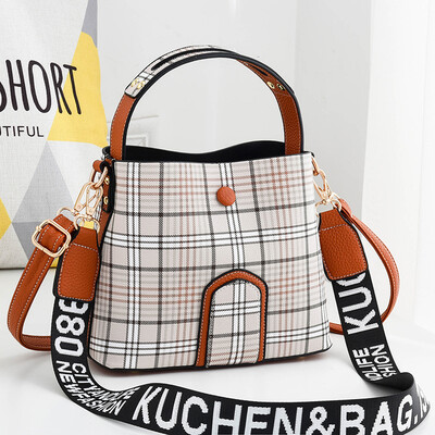 

Bucket bag lady lattice large capacity simple handbag texture lady single shoulder bag Korean version Baitao
