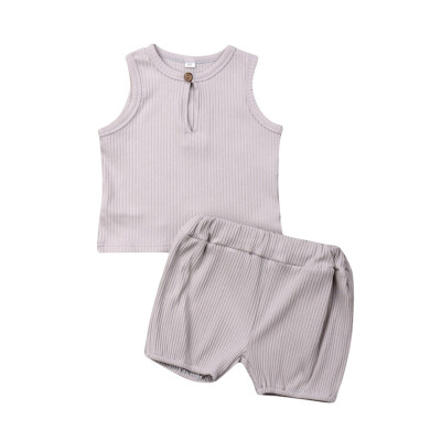 

Summer Newborn Infant Toddler Kids Baby Boy Girl Casual Pure color Tops T-ShirtShorts 2PCS Outfits Clothes