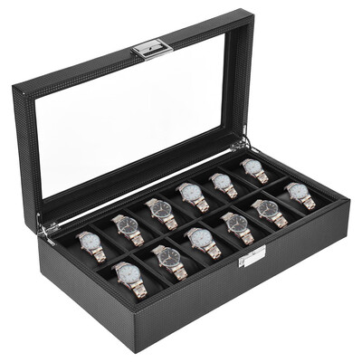 

Gobestart 12 Slots Leather Case Organizer Carbon Fiber Design Display Case