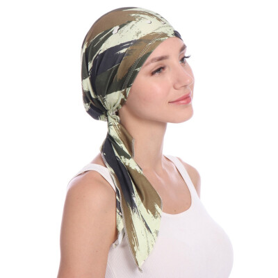 

Women Print Turban Hijab Cap Stretchy Chemo Hats For Hair Loss Head Scarf