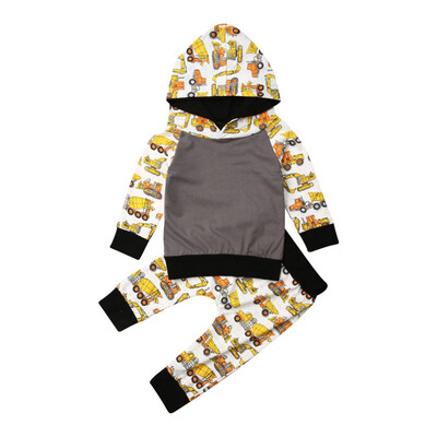 

Newborn Infant Baby Boy Cartoon Car Hooded Tops Long Pants Outfits Clothes