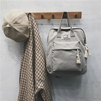 

Double shoulder bag female Korean version of high school students simple fashion schoolbag ins canvas backpack
