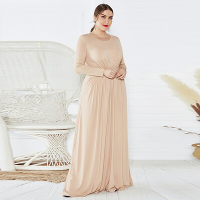 

Roseonmyhand Fashion Women O-Neck Plus Size Solid Long Sleeve Bandage Dress