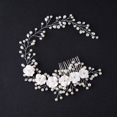 

Bridal Hair Vines Headband Wedding Handmade Flower Crystal Hairband Rhinestones Headpieces Accessories