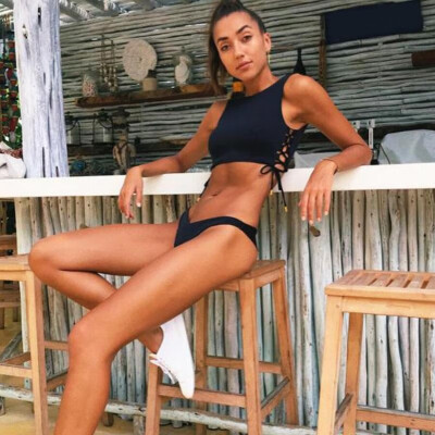 

Women Two Piece Swimwear Set Crop Top Lace Up Tied Bandage Hollow Out Low Waist Sexy Bathing Suit