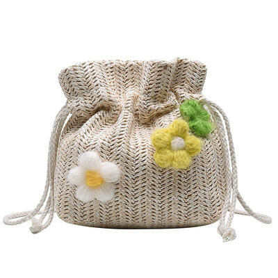 

Floral Decor Bag Women Shoulder Messenger Woven Drawstring Casual Bags