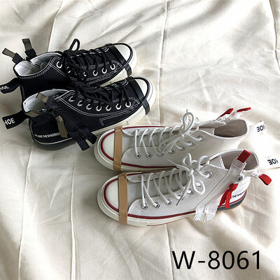 

EVEM high canvas shoes autumn students Korean version of the trend of zipper black shoes color mat