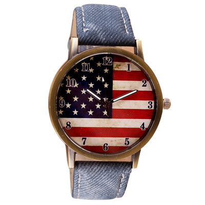 

〖Follure〗American Flag pattern Leather Band Analog Quartz Vogue Wrist Watches BK