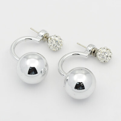 

Electroplated Acrylic Beaded Double Ball Ear Studs with Steel Pins Polymer Clay Rhinestone&Iron Findings Silver 33mm Pin