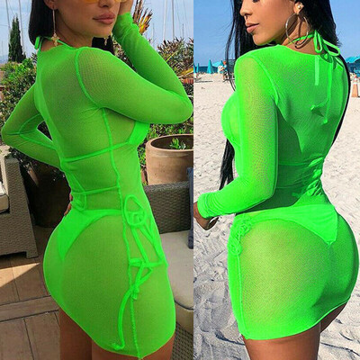 

Women Mesh Transparent Blouse Top Beach Cover Up Kaftan Cape Dress